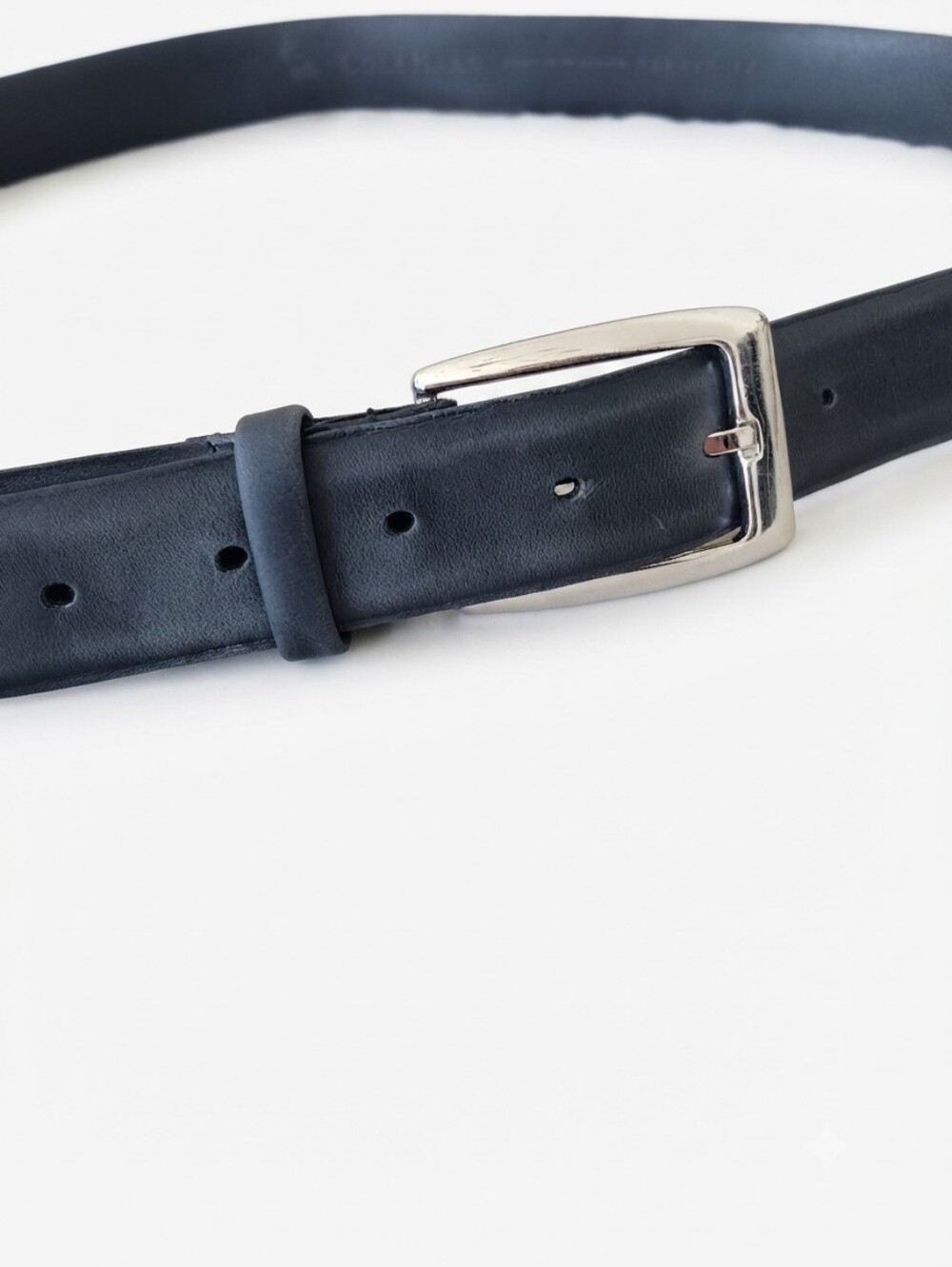 Cole Haan Black Leather Belt Silver Buckle Men Size 44 Crafted in Canada - Picture 2 of 13